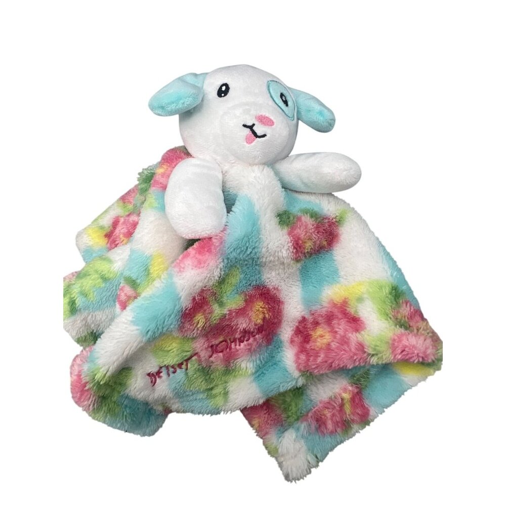 Betsey Johnson Puppy Lovey Security Blanket Baby Blankie 13" Blue Floral Soft
